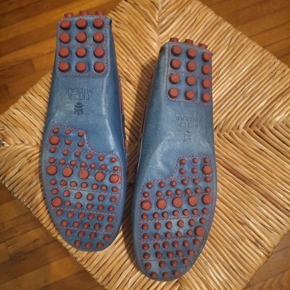 Peter Millar blue Loafer with  red tie laces. Size 6 made in Brazil - Picture 6 of 7